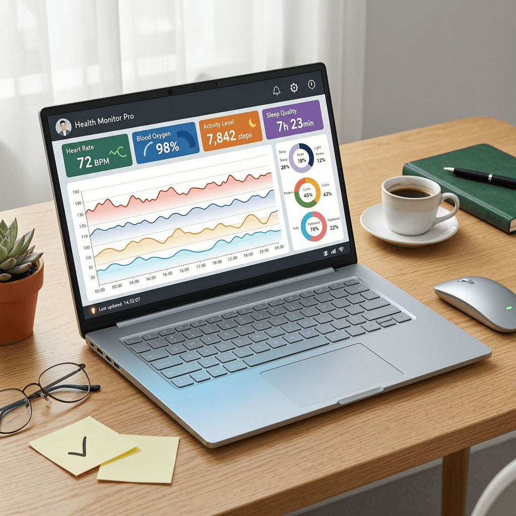 Wellness monitoring dashboard on a laptop